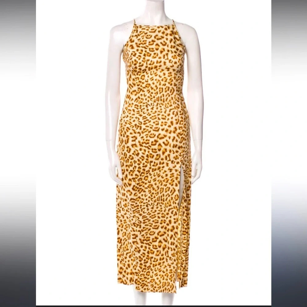 Vtg animal print linen Escada dress $800 summer boho designer party maxi rare
